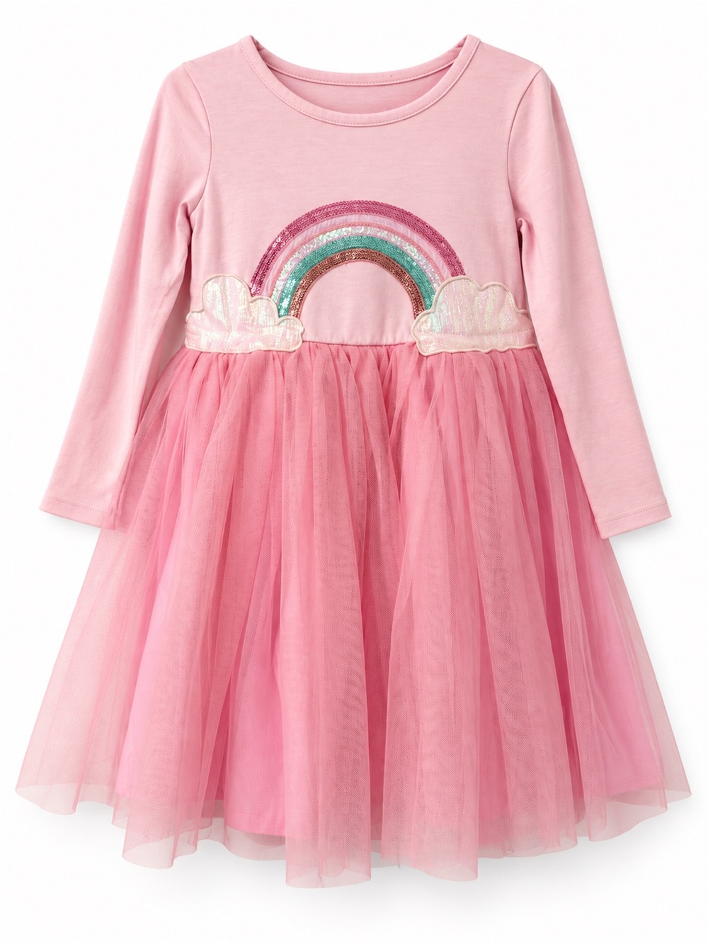 Cat & Jack Girls Pink Rainbow Tulle Dress Long Sleeve Size 5T